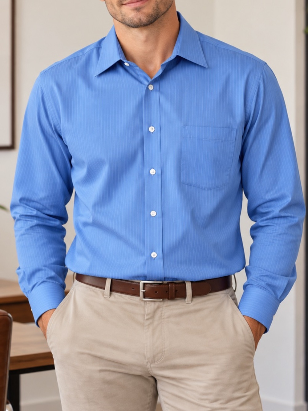 AXIST Men’s Blue Dress Shirt 17 36/37 Long Sleeve Cotton Blend Textured XL